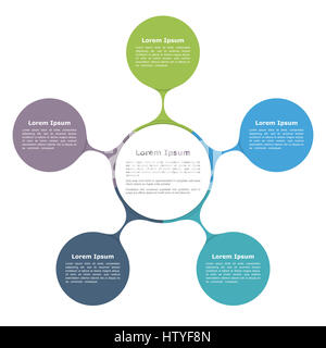 Schema circolare con cinque elementi, modello infografico Foto Stock
