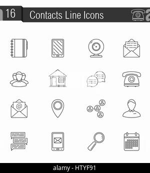 Set di 16 contatti linea sottile icone Foto Stock