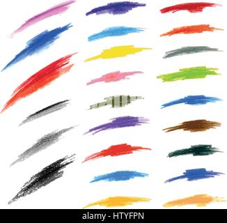 Set di colorate pennellate create con acquarelli e penne scratch Illustrazione Vettoriale