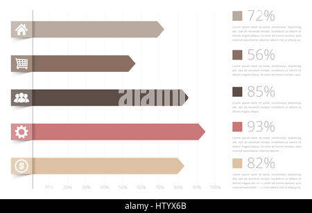 Grafico a barre orizzontali modello con icone, infographics business Foto Stock