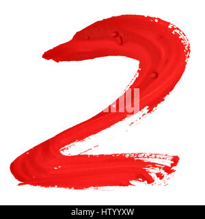 Due - Rosso numeri scritti a mano su sfondo bianco Foto Stock