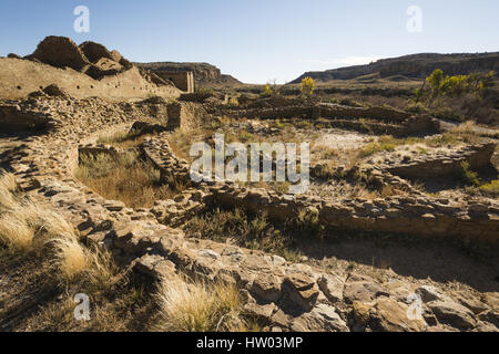 Nuovo Messico, Chaco Culture National Historical Park, Pueblo del Arroyo, ancestrale dei Pueblo Grande casa rovine, Patrimonio Mondiale dell UNESCO Foto Stock