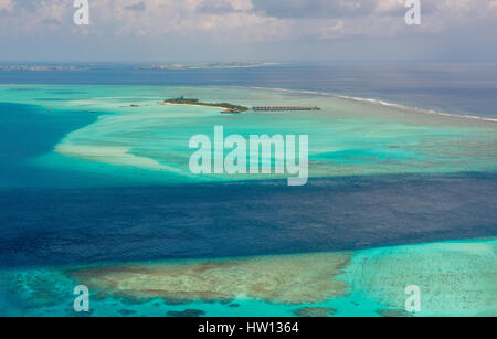 Maldive Rangali Island. Vista delle Maldive dall'aria. Foto Stock