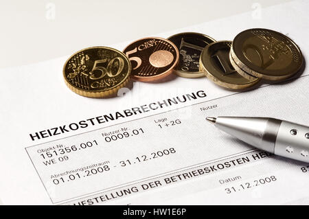 Le spese di riscaldamento account, Heizkostenabrechnung Foto Stock