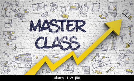 Master Class disegnato su bianco muro di mattoni. 3d. Foto Stock