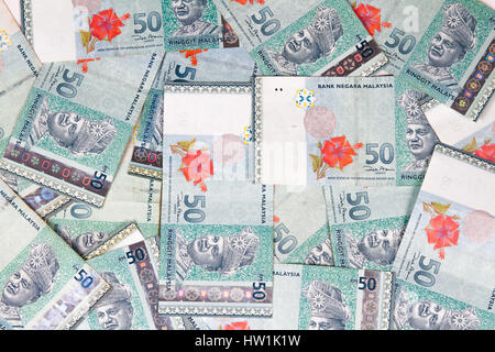 Close up di Ringgit della Malaysia le fatture in sfondo bianco Foto Stock