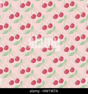 Modello senza giunture. Elegante texture colorati con foglie, rami, ciliegie. Elemento vettore di disegno grafico. Pattern può essere utilizzata come sfondo, Illustrazione Vettoriale