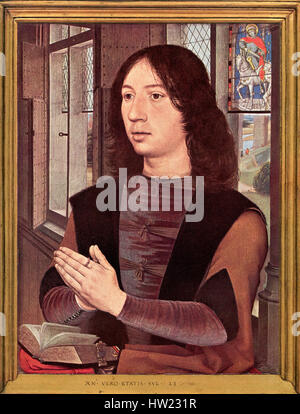 Dittico di Maarten van Nieuwenhove, 1487, di Hans Memling. Ritratto del donatore Maarten van Nieuwenhove, un nobile in Bruges. Foto Stock