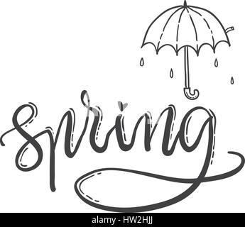 Disegnata a mano scritte molla. Ombrellone Illustrazione Vettoriale