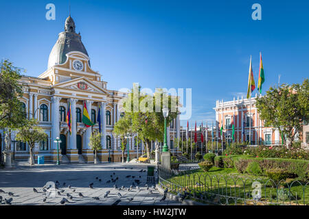 Plaza Murillo e Palazzo Boliviano di governo - La Paz in Bolivia Foto Stock