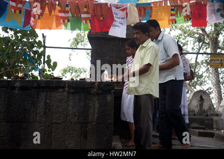 Dambulla Sri Lanka persone illuminazione di lampade a burro da Bo Tree Foto Stock