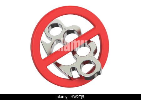 Brass knuckles con forbidden segno, 3D rendering isolati su sfondo bianco Foto Stock