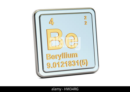 Il berillio, elemento chimico segno. 3D rendering isolati su sfondo bianco Foto Stock