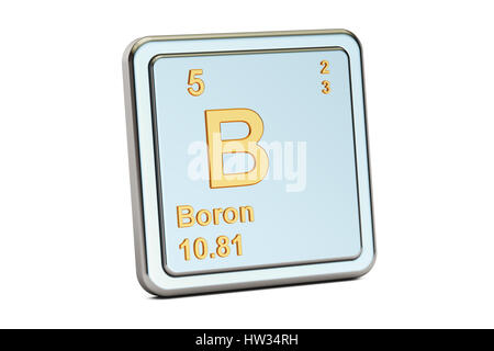 Il boro B, elemento chimico segno. 3D rendering isolati su sfondo bianco Foto Stock