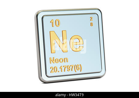 Il Neon Ne, elemento chimico segno. 3D rendering isolati su sfondo bianco Foto Stock