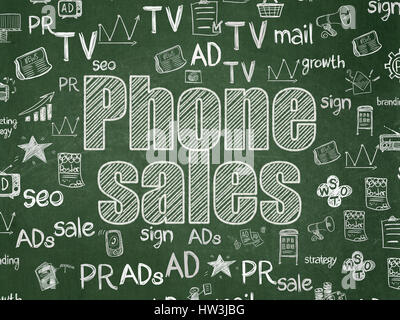 Concetto di commercializzazione: Chalk testo bianco Telefono vendite sul bordo della scuola con sfondo disegnato a mano le icone di Marketing, School Board Foto Stock