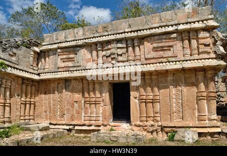 El Palacio, il Grand Palace, facciata dettaglio, storica città maya, Labna stato dello Yucatan, Messico Foto Stock