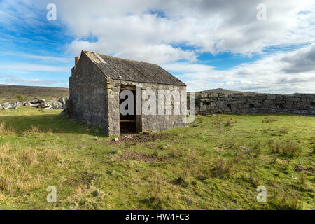 Una vecchia capanna di pietra a Merrivale sul Parco Nazionale di Dartmoor in Devon Foto Stock