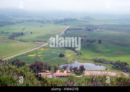 La mattina presto misty vista sui vigneti di San Luis Obispo, California, USA. Foto Stock