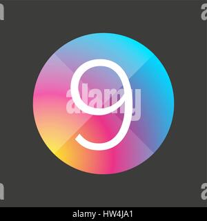 Numero Nove pulsante colorato Illustrazione Vettoriale