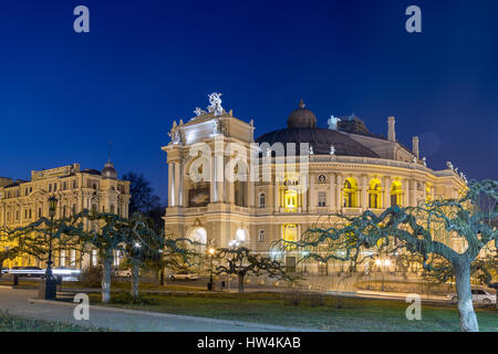 Odessa Opera e Balletto nel cuore di Odessa, Ucraina di notte Foto Stock