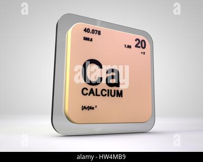 Calcio - Ca - elemento chimico tavola periodica 3D render Foto Stock