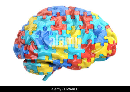 Concetto di autismo con il cervello, 3D rendering isolati su sfondo bianco Foto Stock