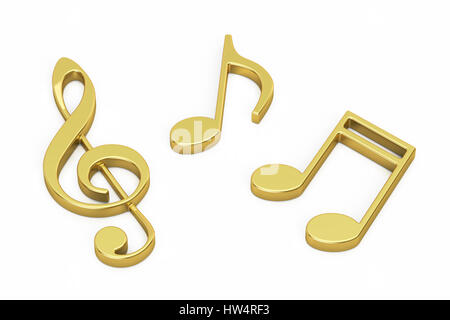 Golden note musicali, 3D rendering isolati su sfondo bianco Foto Stock