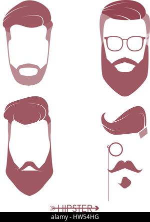 Set di hipster uomo parrucchieri, barbe, mustaches. Design semplice per logo, silhouette. Illustrazione Vettoriale. Illustrazione Vettoriale