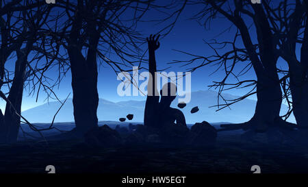 3D render di uno sfondo di Halloween con zombie proveniente dal terreno Foto Stock