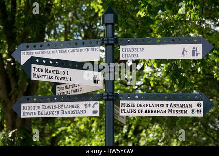 Canada, Québec, Provincia di Quebec City e dai Champs de Bataille park, le Pianure di Abramo, le indicazioni per le attrazioni principali Foto Stock