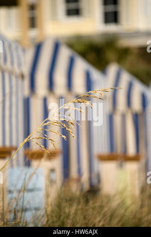 Cabanas sulla spiaggia lungo 30A in Florida Panhandle. Foto Stock