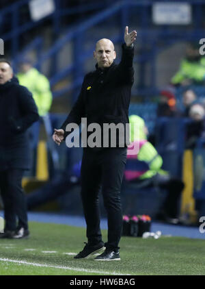 La lettura di manager Jaap Stam gesti sul perimetro durante il cielo di scommessa match del campionato a Hillsborough, Sheffield. Foto Stock