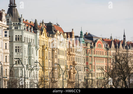 Edifici di Masarykovo nabrezi, Nove Mesto, Praga, Repubblica Ceca, Europa Foto Stock