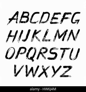 Dipinto di ABC. Grungy design lettere. Grassetto font manoscritta. Sans Serif alfabeto. Texture di emergenza. I tratti di pennello. Grunge i bordi strappati stile. Pennello ho Illustrazione Vettoriale