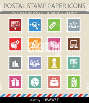 Web marketing icone sui francobolli Illustrazione Vettoriale
