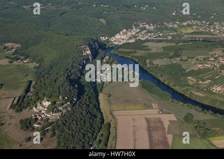Francia, Dordogne Périgord Nero, Valle della Dordogna, Vezac città, i giardini del castello di Marqueyssac (vista aerea) Foto Stock