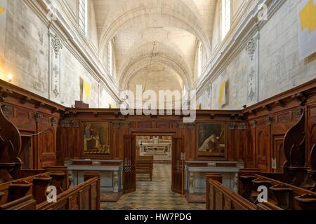 Francia, Gard, Saint Paulet de cassettone, Chartreuse de Valbonne (XIII secolo) monumento storico, il coro dei padri Foto Stock