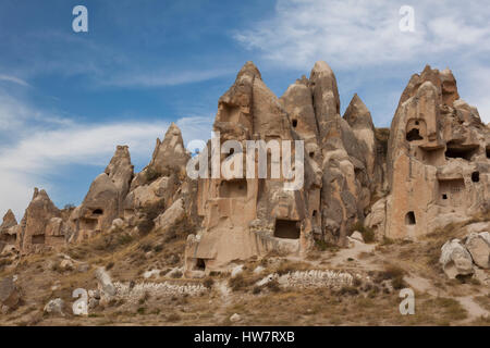 Grotta di rovine di abitazione a Goreme Open Air Museum, Turchia Foto Stock