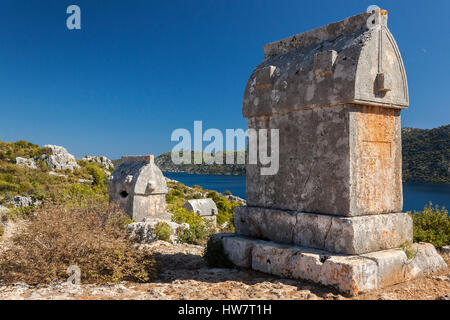 Lycian tombe vicine Kalekoy, Turchia Foto Stock
