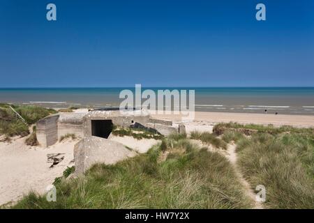 Francia, Manche, D-Day spiagge, WW2-SER D-Day invasione Utah Beach, Sainte Marie du Mont, resti di bunker tedesco Foto Stock