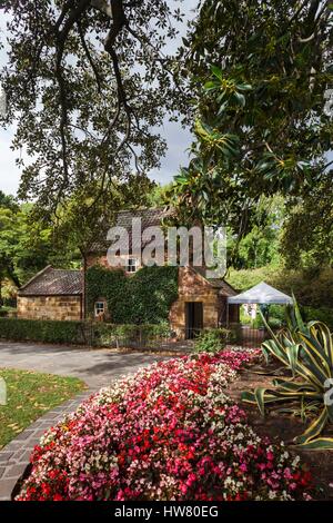 Australia, Victoria, Melbourne, a est di Melbourne, i Giardini Fitzroy, Cuochi Cottage, ricostruito Yorkshire cottage costruito dai genitori di explorer il Capitano James Cook Foto Stock