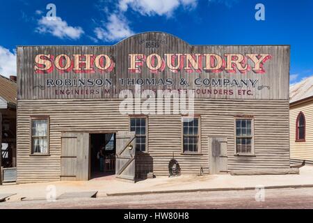 Australia, Victoria, Ballarat, Sovereign Hill, ricreato 1860s-ser miniere d'oro township, fonderia Soho Foto Stock