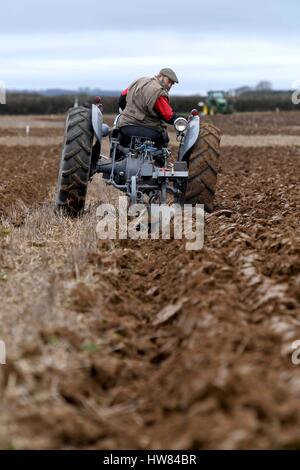 Aratura del trattore corrispondono, trattori d'epoca, Dorset, Regno Unito Foto Stock