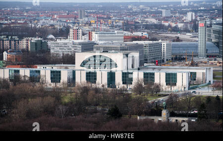 Berlino, Germania. 16 Mar, 2017. La Cancelleria federale, fotografato dal Bahn-Tower a Potsdamer Platz a Berlino, Germania, 16 marzo 2017. Foto: Bernd von Jutrczenka/dpa/Alamy Live News Foto Stock