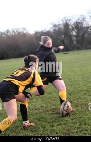 Pontyclun club di rugby Galles del Sud, a metà tempo e sessione di formazione presso il Womens gioco, Pontyclun contro Llandaff Nord. Foto Stock