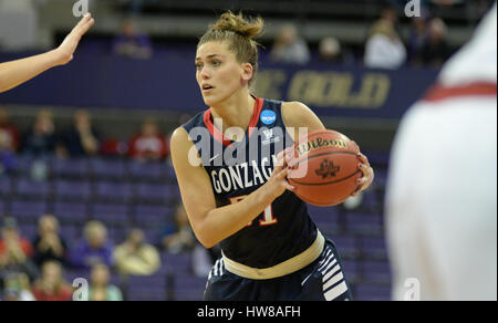 Seattle, WA, Stati Uniti d'America. Xviii Mar, 2017. Gonzaga guard Elle trillo all (31) in azione durante una NCAA primo round donne gioco tra i Gonzaga Bulldogs e Oklahoma Sooners. Il gioco è stato giocato al Hec ed Pavilion dell'Università di Washington campus a Seattle, WA. Jeff Halstead/CSM/Alamy Live News Foto Stock