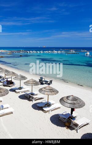 Francia, Corse du Sud, Zonza, Sainte Lucie de Porto Vecchio, Pinarello hotel beach Foto Stock