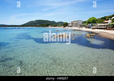 Francia, Corse du Sud, Zonza, Sainte Lucie de Porto Vecchio, baia di Pinarello Foto Stock