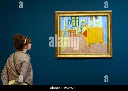 Paesi Bassi Olanda Settentrionale, Amsterdam, il quartiere dei musei, il museo di Van Gogh, la camera da letto (1888) di Vincent Van Gogh Foto Stock
